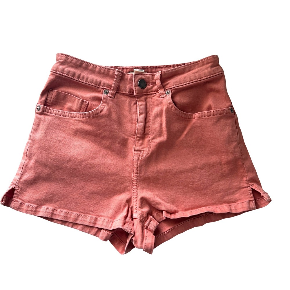 Roxy Womens Coral Pink High Waisted Denim Shorts Size 26 Side Slit Summer Beach